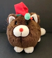 Applause Round Cat Plum Puddy the Santa Christmas Kitty Stuff Plush 9" W x 14" L