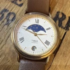 Vintage Timex Moon Phase Unisex Quartz Watch 32mm Gold Tone Case