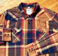 Levis Flannel Western Shirt Men XL 70s Plaid Flap Pockts Long Sleeve Cowboy Work