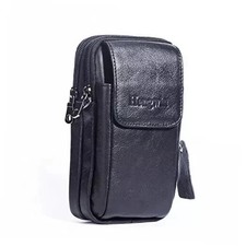 Leather Vertical Men Cell Phone Holster Wallet Case with Belt Clip Loop Black