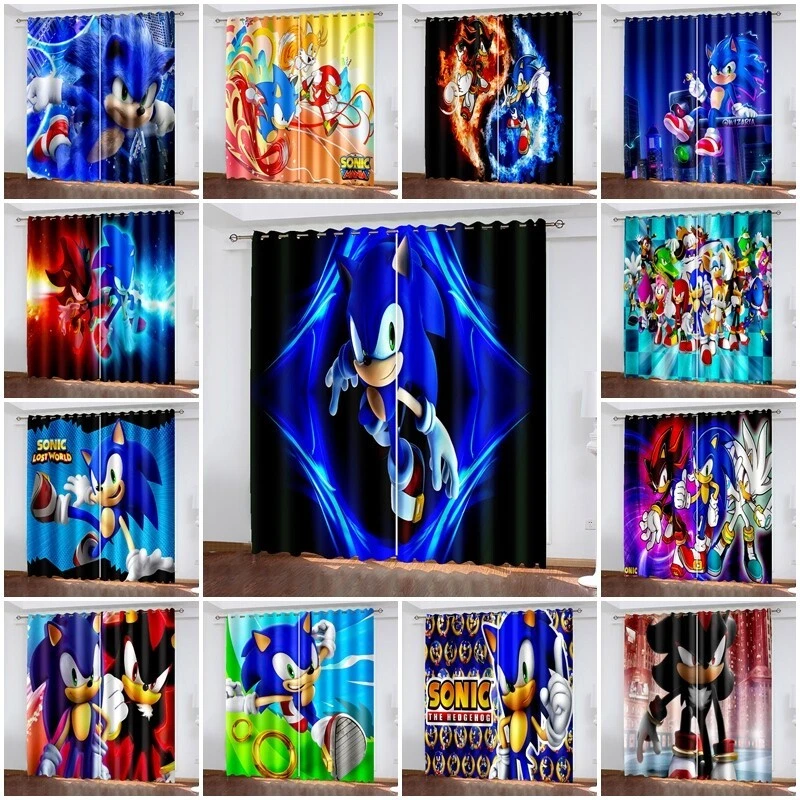 Kids Sonic The Hedgehog 3D Curtains Pair Thick Blackout Thermal Ring top Eyelet