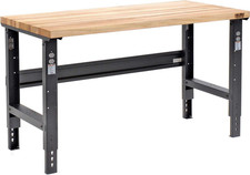 Adjustable Height Workbench, 60"x30" - Birch Top, 2000 lb Capacity, Black
