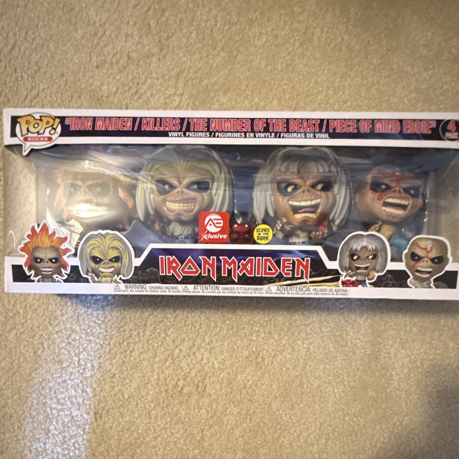 Funko Pop! Vinilo Pop! Paquete de 4 Rocks Iron Maiden Eddie exclusivo de AE Glow GITD