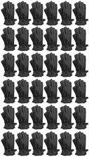 36 Units Men's Winter Warm Gloves, Fleece Lined Black Gripper- Ski Gloves, Black