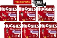 Huggies Little Movers Disposable Baby Diapers, Size 3, 4, 5, 6, 7, 8 (All Sizes)