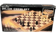 VTG Deluxe Inlaid Chess Set Wood Expressions Folding Board 32 Pc Staunton Style