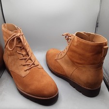 Vionic Womens Larson Suede Lace-Up Ankle Boots 11W Brown Toffee A261