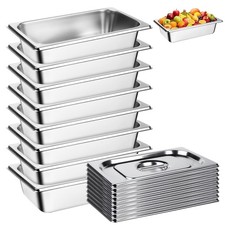 8Pack Hotel Pans with Lids 1/4 Stainless Steel Steam Table Pan 2.55" Deep Hot
