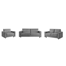 Modern Minimalist Grey Corduroy Sectional Sofa 3-Piece Set