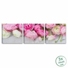 Tris fiori shabby chic - QUADRI 3 x (25x25cm) MODERNI TELA VINTAGE PEONIE ROSA