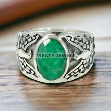 Emerald Oval Cut Gemstone With 14K Solid White Gold Ring For Men's 585