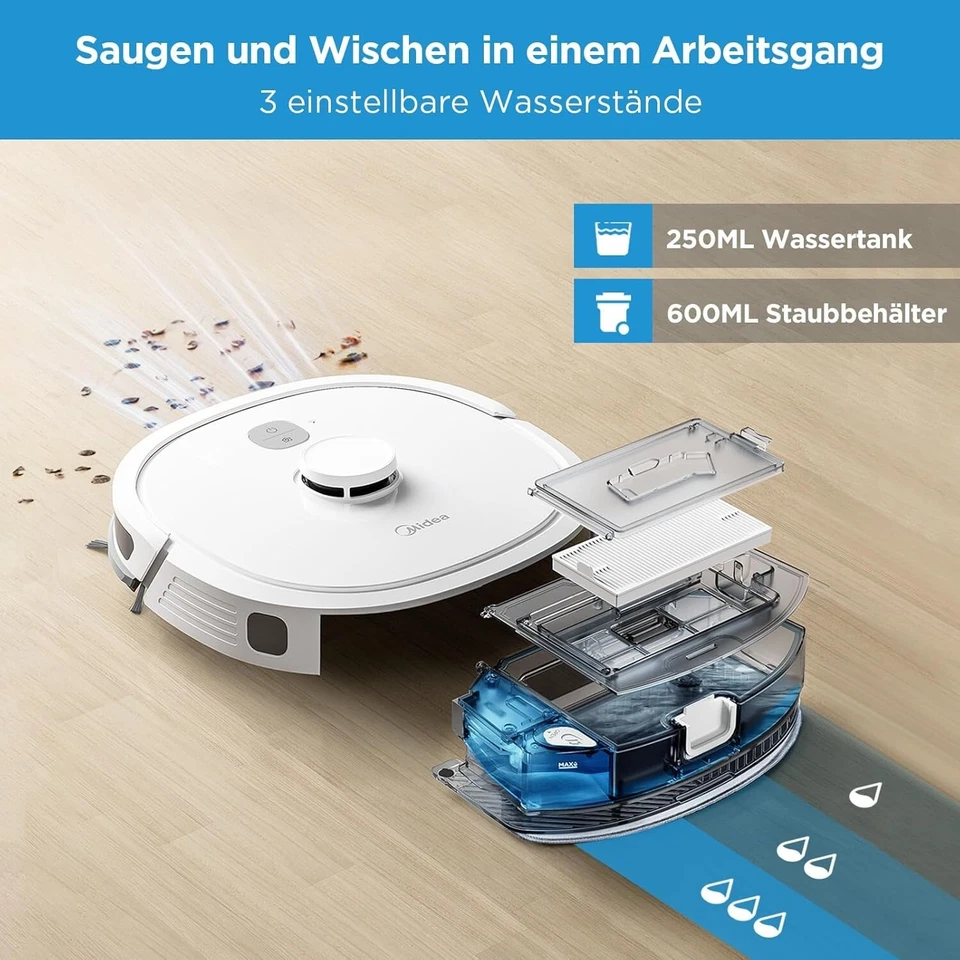 Midea M6 Saugroboter mit Wischfunktion 2 in 1,Staubsauger Roboter,LiDAR-Navigati - Bild 3 von 4