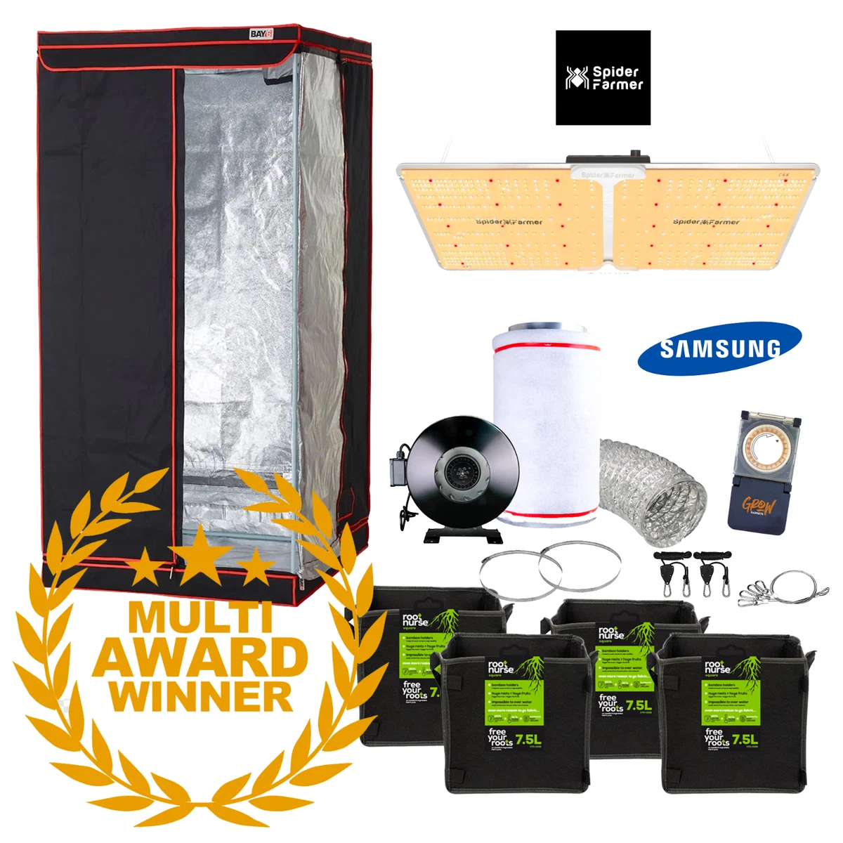 Spider Farmer SF2000 LED Complete Full Grow Tent Kit 1.0m x 1.0m x 1.8m 2000w