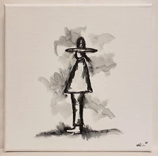 Original Modern Minimal Black And White Figurative Ink Painting By K.A.Davis 