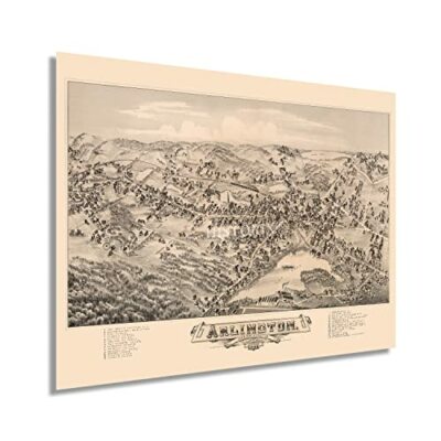 1884 Arlington Massachusetts Map - History Map of Arlington MA Wall Art Poster