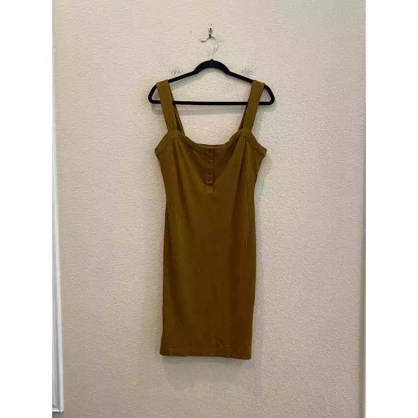 L*Space Louise Ribbed Knee Length Tank Dress Moss Green Size Large NWT