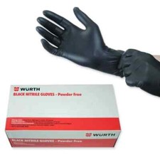 WURTH Disposable Gloves Black Nitrile Powder-Free Medium Large XL Box of 100