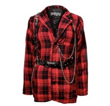 Heartless Black Red Tartan Jacket Silver Chains Vivienne Westwood Punk Goth Xl