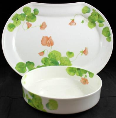 Mikasa Water Lilies Peach 8 Inch Round Vegetable Bowl and 14 5/8 Inch Platter