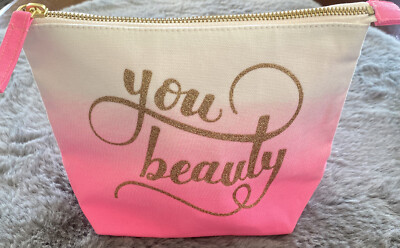 Alphabet bags Make Up Bag zip pouch Pink Ombré “ You Beauty” In Gold  Glitter UK