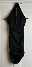 Shein Small Black ruched bodycon halter neck dress