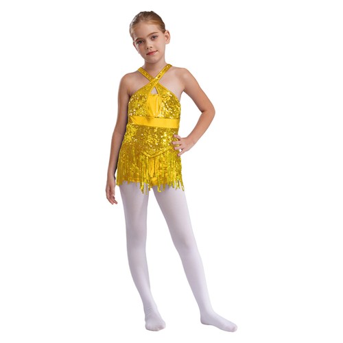 Kids Girls Bodysuit Performance Jumpsuit Sparkly Leotards Cross Costume Figure - Picture 17 of 54