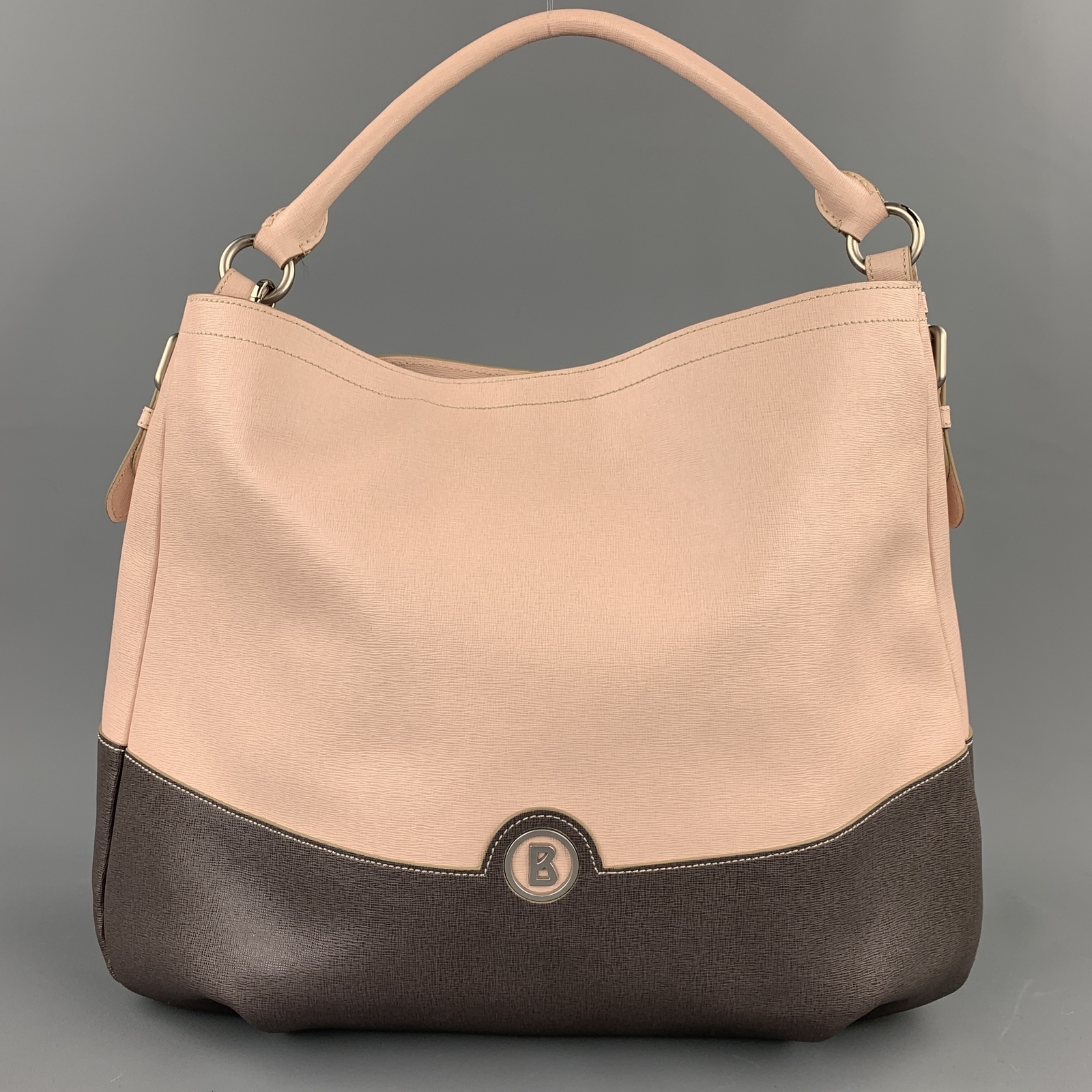 Bolso De Mano De Cuero En Bloque De Color Rosa Y Púrpura Bevini