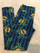 LLR Lularoe Halloween Leggings OS Black  Blue Striped Spiders Orange Green HTF