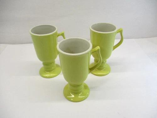 3 Vtg Hall Irish Coffee Cups Pedestal Mugs Pale Yellow #1273 Ceramic Made USA
