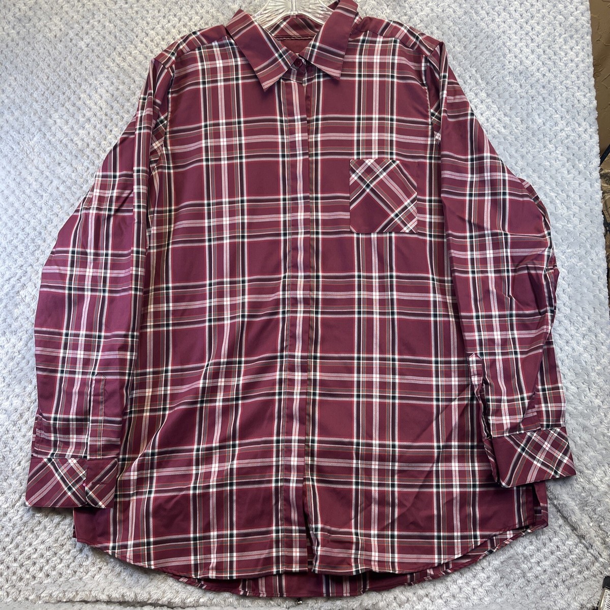 Chemise Femme Orvis - Taille XL 18 - Manches Longues, Carreaux Vert/blanc/rose - Coton