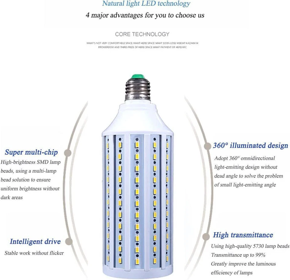 3 Pcs Super Bright 300W Eq. LED Corn Light Bulb 50W 168-Chip E26 6000lm 6000K US - Image 4 of 4