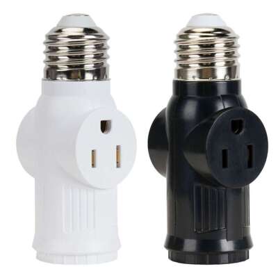 2/3Prong Light Bulb Outlet Socket Adapter E26 Screw Light Socket to Plug Adapter