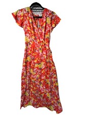 Sienna Sky Orange Floral spring wedding guest Midi Summer Dress Woman’s M