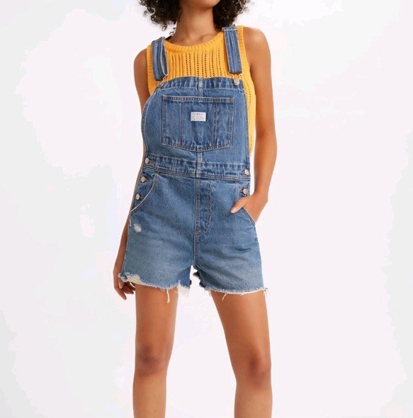 Levi’s Dark Denim Jean Short Overalls Premium Small Romper Levi