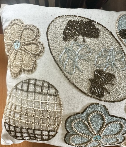 Pier 1 Imports Beaded Throw Pillow Butterfly Egg w/insert 19 x 12 Spring Easter - Picture 4 of 11