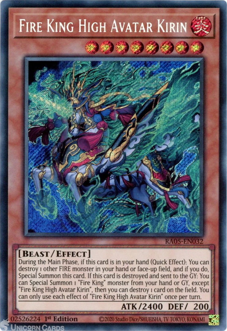 RA05-EN032 Fire King High Avatar Kirin : Secret Rare 1st Edition Mint YuGiOh Car