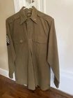 Vintage WWII US Military Army OD Wool Button Up Long Sleeve Shirt 1940s Sz 15-32