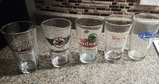 Lot of 5 Budweiser 16 Oz Pint Beer Glasses Bud Light Retro Bring it Football