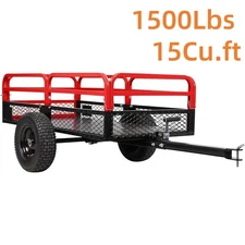 1500lbs Heavy Duty Steel Dump Cart 15 Cu.ft Garden Utility Cart ATV Trailer Red
