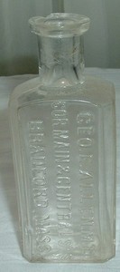 c1890 BRADFORD, Massachusetts Geo. E. Allen MD Corner MAIN & CENTRAL Drug Bottle