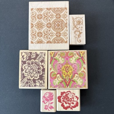 Anna Griffin Design Paisley Rose Fleur Flower Background LOT of 6 Rubber Stamps