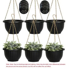 Set of 6 Hanging Flower Pots 9 Black Planters...