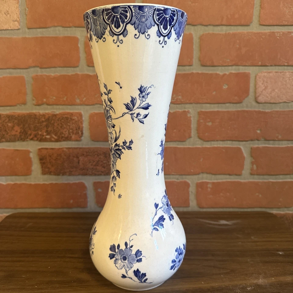 Vintage Delft  Blue and White Vase Windmill Sailboat Flowers- 12-1/2" - Image 2 of 4