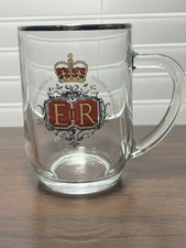 1977 Queen Elizabeth II Silver Jubilee Glass Tankard Mug Silver Rim