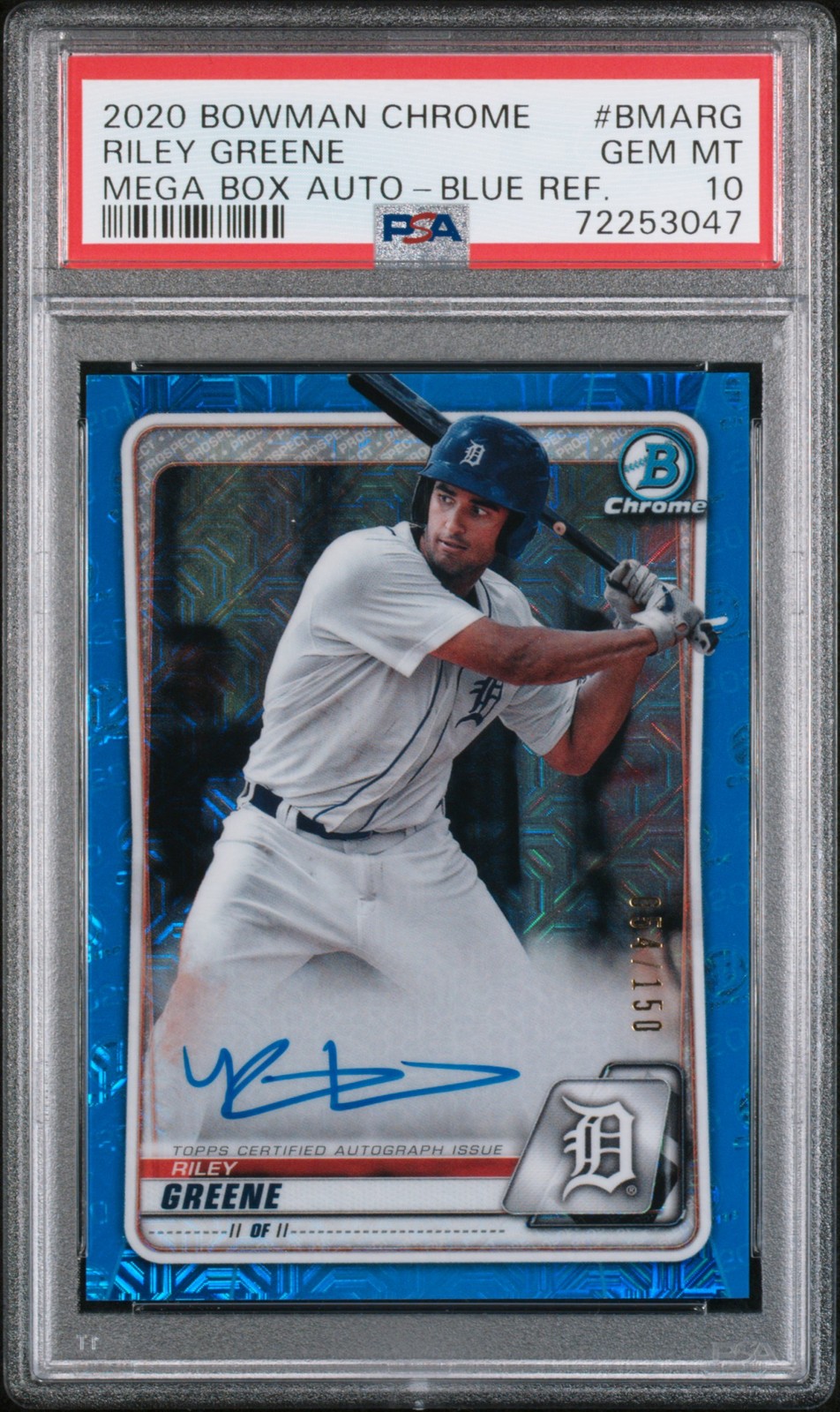 2020 Bowman Chrome Mega Box Auto #BMARG Riley Greene PSA 10 /150 Blue