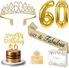60Th Birthday Decorations for Women 60Th Birthday Sash and Crown,Gold