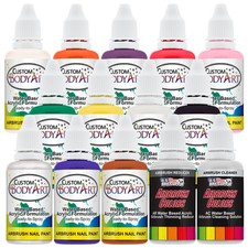 12 - 1 oz Color Custom Body Art Airbrush Paint Set Kit Fingernail Polish Stencil