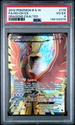 2012 POKEMON BLACK & WHITE DRAGONS EXALTED #119 FULL ART/HO-OH EX PSA 4