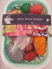 Kids Pretend Play Food Set   40 Pcs Vegetables, Fruits  Basket, Toy Food