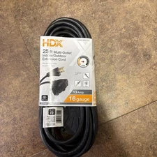 HDX 25 ft. 16/3 Indoor/Outdoor Extension Cord Outlet Triple Tap End, Black